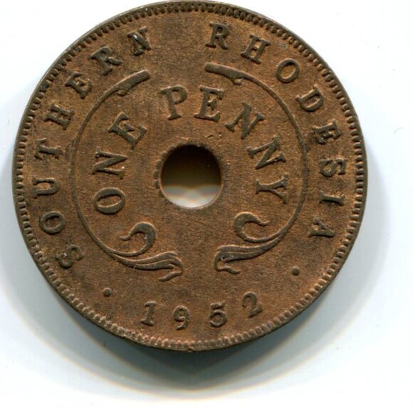 1952 Southern Rhodesia Holed One Penny Coin (b559) - Picture 1 of 2